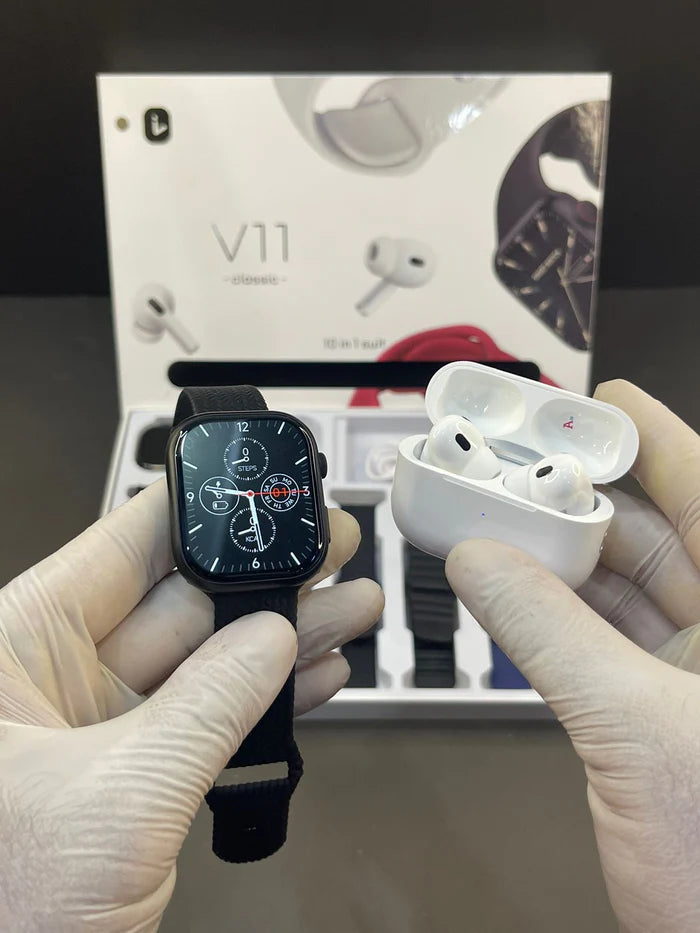 Orologio Smartwatch V11 con Airbuds e 7 cinturini (alta qualità)