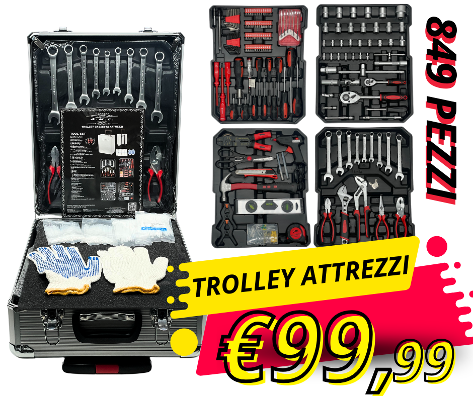 Trolley in Alluminio con Attrezzi professionali 849 pezzi in acciaio