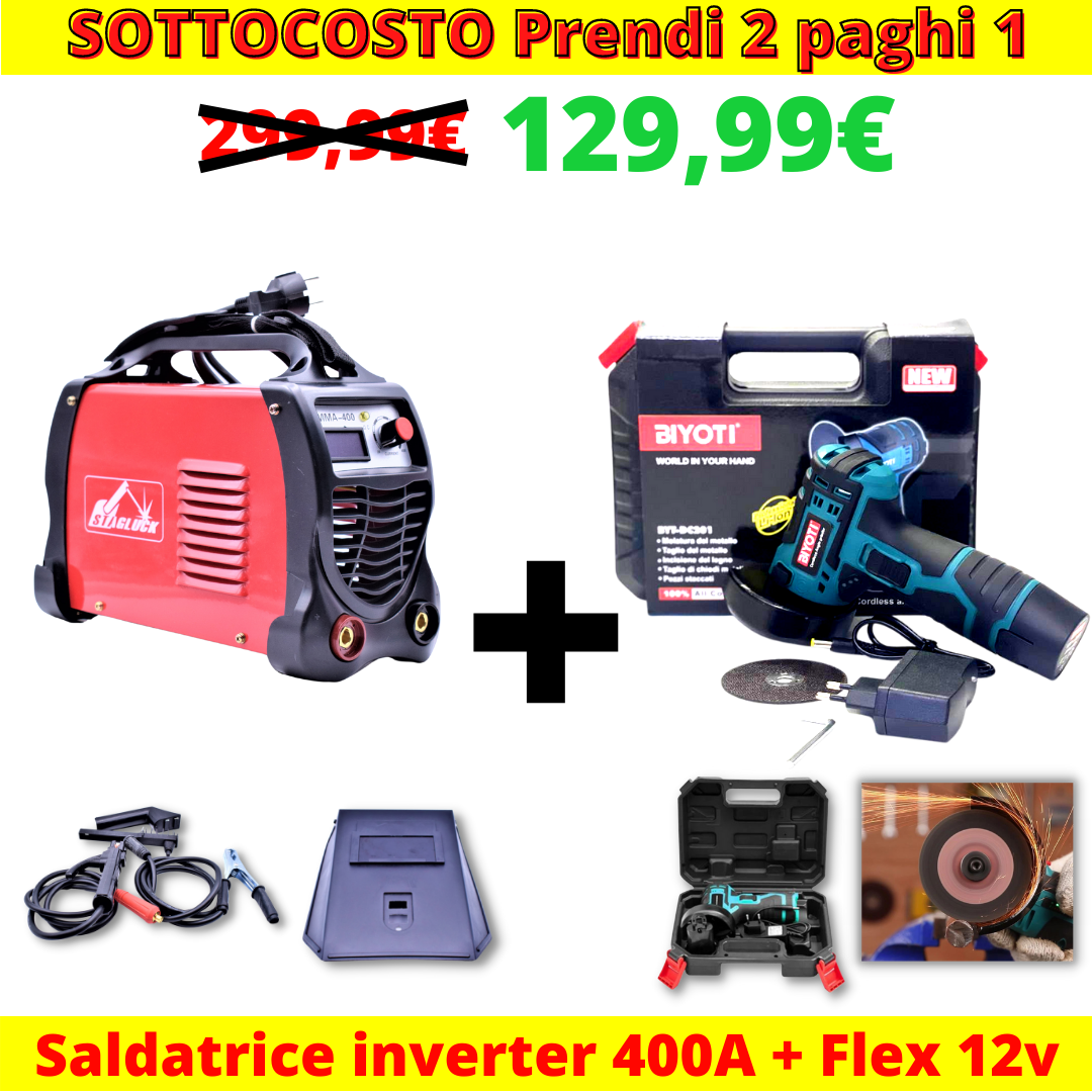 KIT COMBO 2 IN 1 SALDATRICE INVERTER 4OOA + FLEX SMERIGLIATRICE 12V