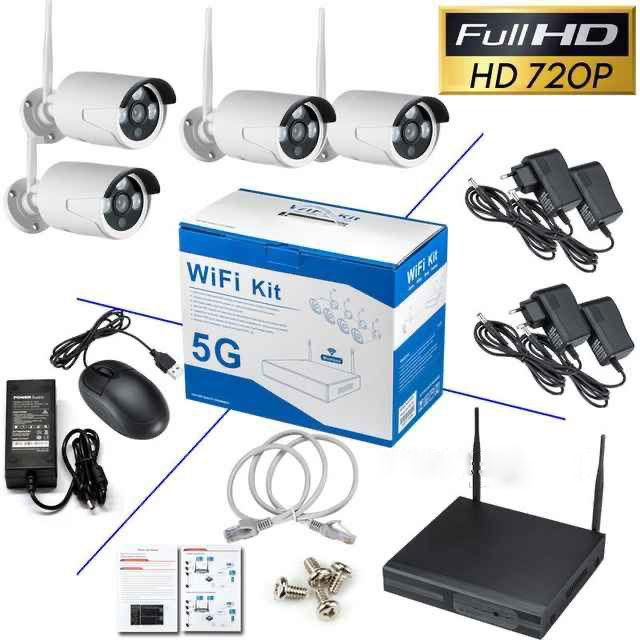 KIT 4 CANALI WIRELESS FULL HD 4 TELECAMERE WIFI REMOTO IP 5G  LAN